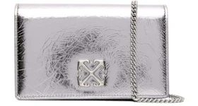 Off-White Jitney 0.5 Leather Clutch Silver
