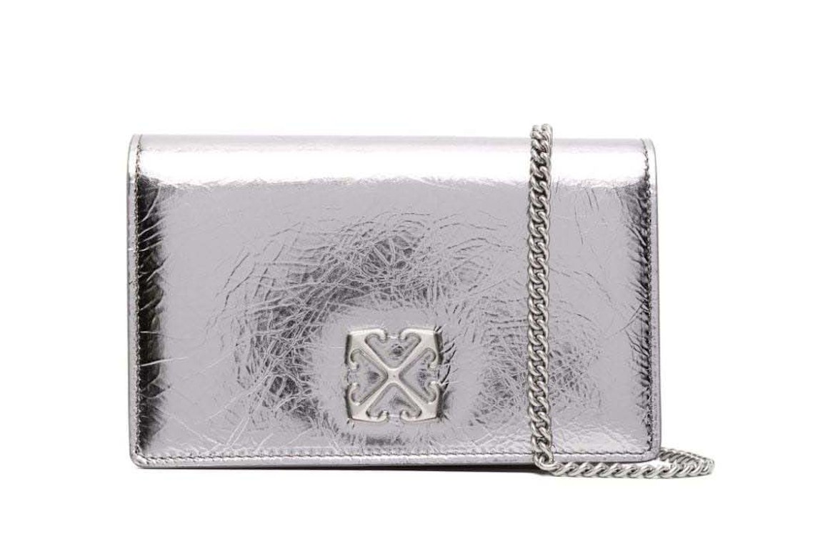 Pre-owned Off-white Jitney 0.5 Leather Clutch Silver