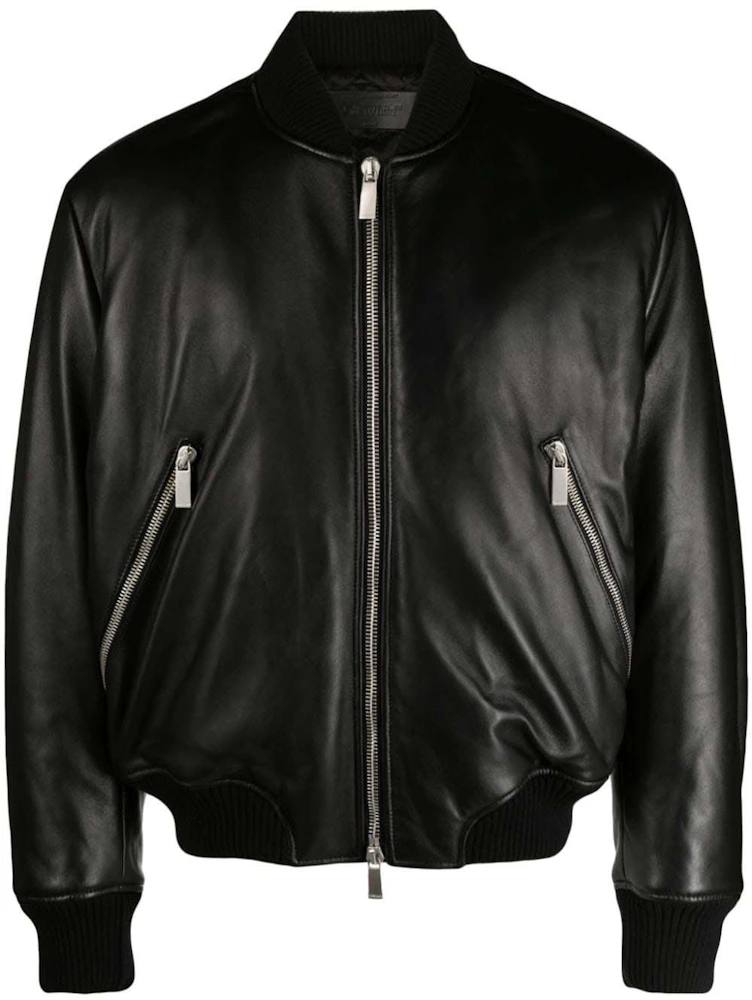 Off-White Lea Leather Bomber Jacket Black Men's - FW23 - US