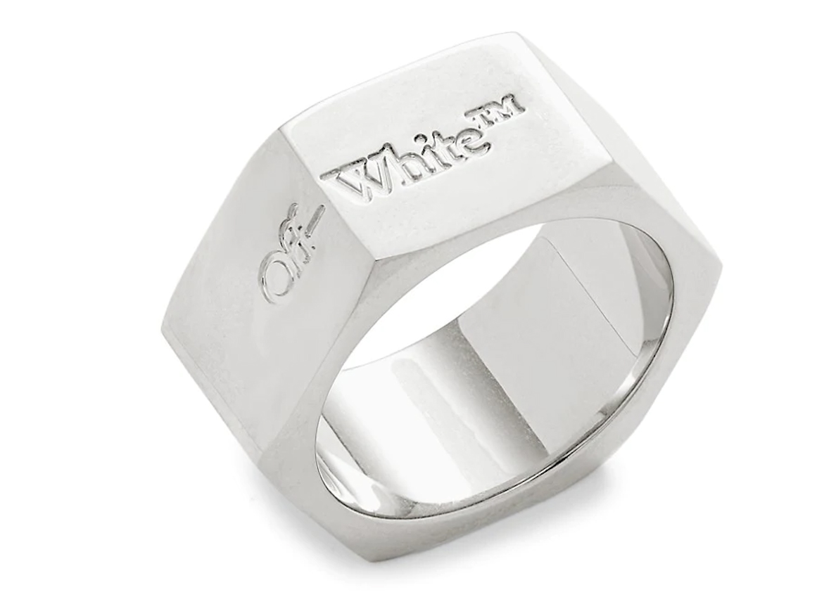 Off-White Logo Hex Nut Ring Silver - US