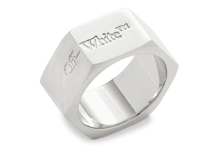 OFF-WHITE Logo Hex Nut Ring Silver - US