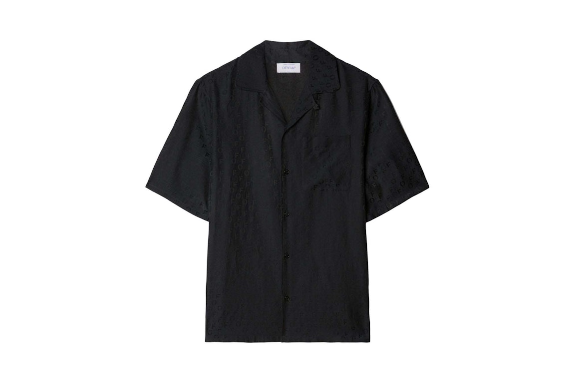 Pre-owned Off-white Logo-jacquard Camp-collar Shirt Black