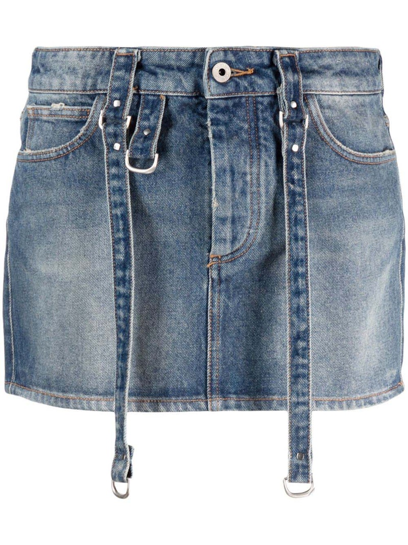 Pre-owned Off-white Women's Offwhite Logopatch Denim Mini Skirt In Blue