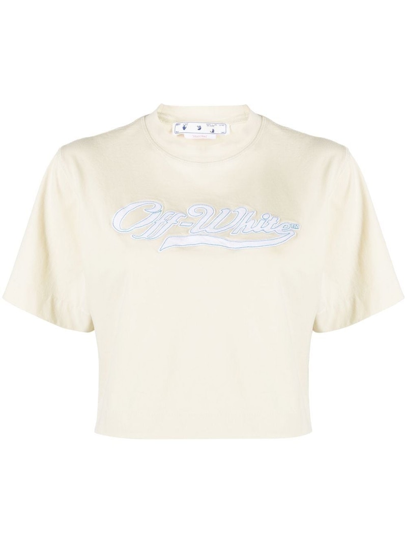 Pre-owned Off-white Women's Offwhite Logo Print Cropped T-shirt In Light Beige In Sand