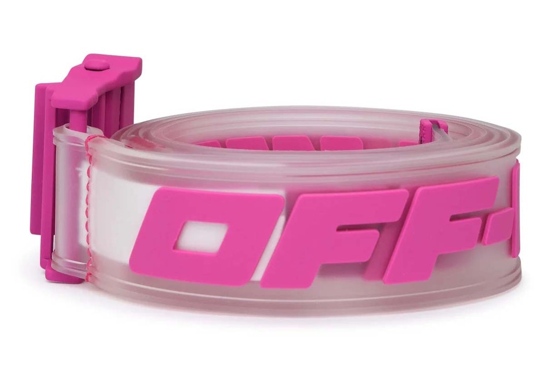Pre-owned Off-white Logo Printed Industrial Buckle Pvc Belt Fushia Pink