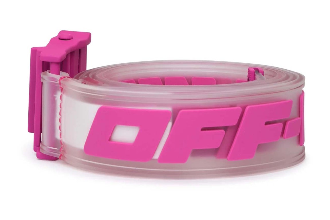 Pre-owned Off-white Logo Printed Industrial Buckle Pvc Belt Fushia Pink