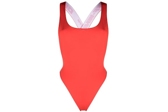 OFF-WHITE Logo-Strap One-Piece Swimsuit Light Red