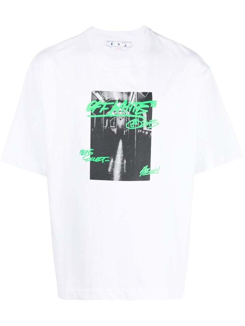 OFF-WHITE Metro Type Over Skate S/S Tee White/Green - FW22 男士- TW