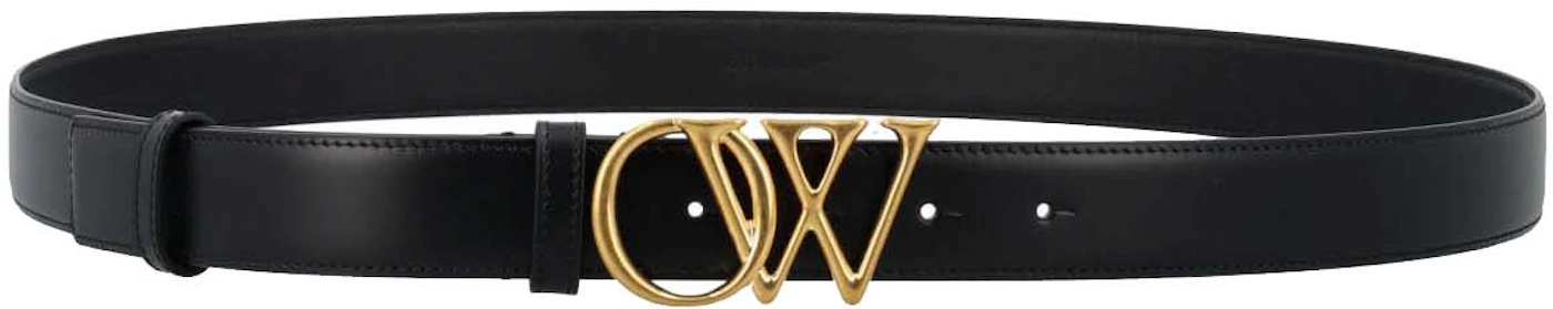 Off-White OW Initials Belt 30 Black in Calfskin Leather with Gold-tone - US