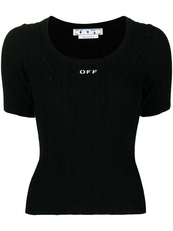 Pre-owned Off-white Off Stamp Rib Scoop Ss Top Black/white