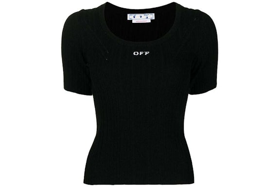 OFF-WHITE Off Stamp Rib Scoop SS Top Black/White