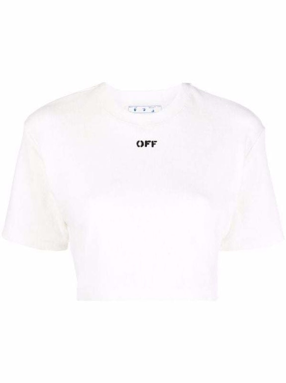Pre-owned Off-white Off Stamp Ribbed Cropped Tee White/black