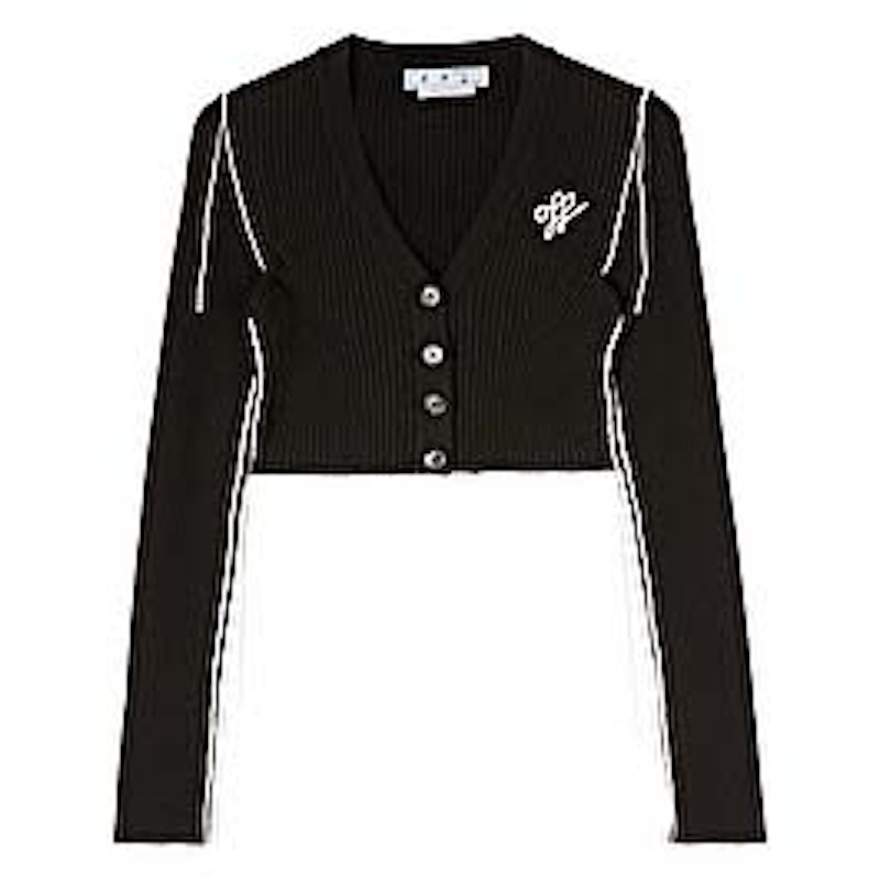 Pre-owned Off-white Women's Off Off Outline Crop Cardiganin Black/white