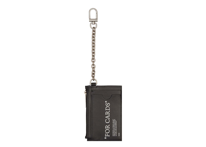 Off-White Quote Bookish Key Ring Card Case Black in Calfskin