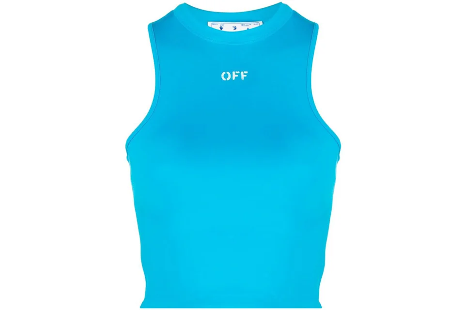 OFF-WHITE Rowing Logo-Print Crop Top Turquoise Blue