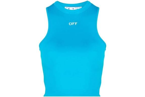 OFF-WHITE Rowing Logo-Print Crop Top Turquoise Blue