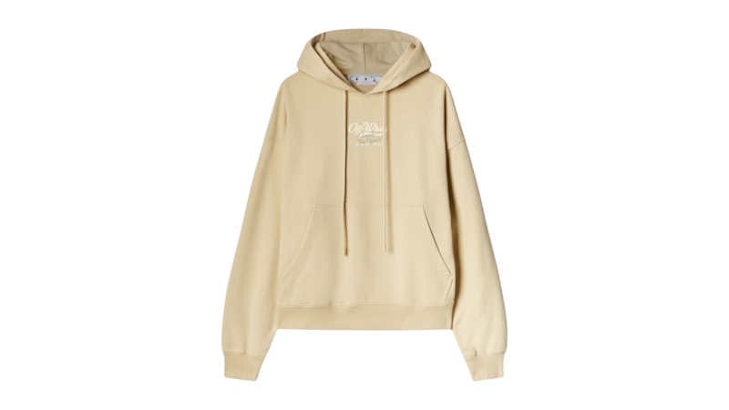 OFF-WHITE Script Logo Opposite Over Skate Fit Hoodie Beige