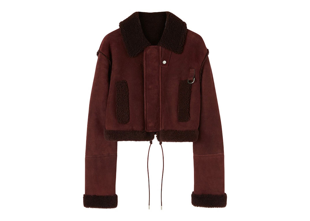Pre-owned Off-white Shearling Crop Jacket Bordeaux/brown