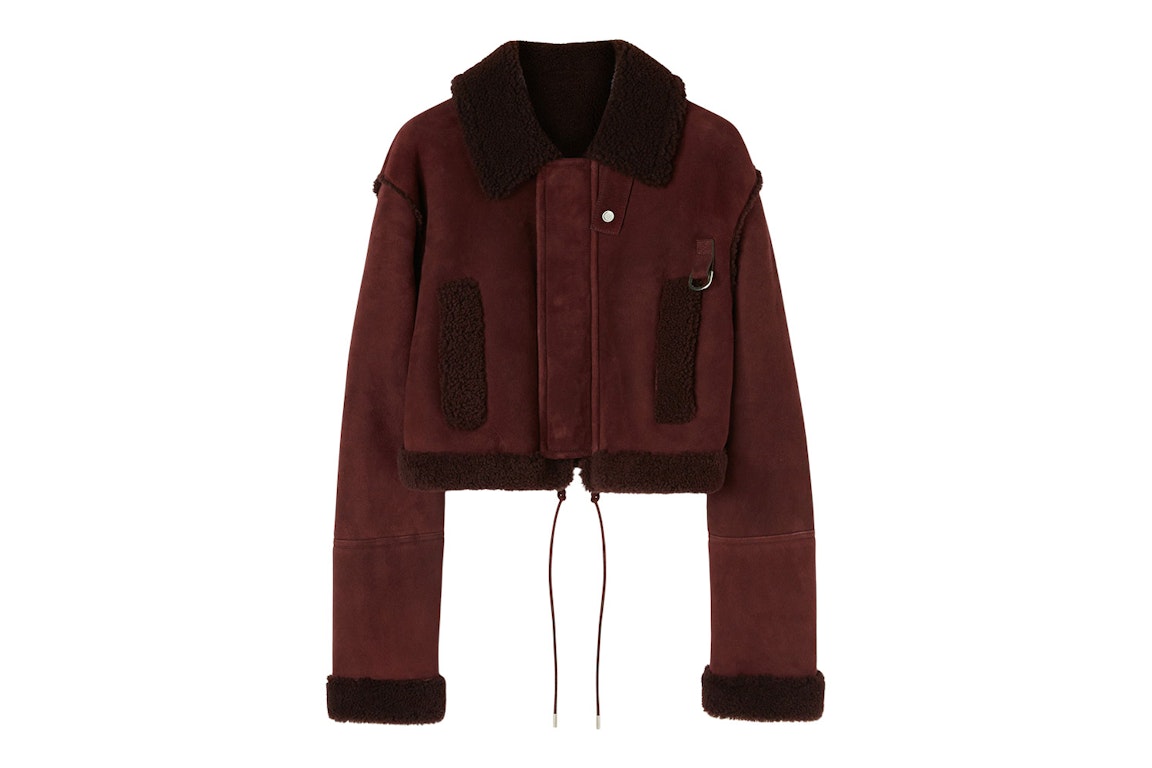 Pre-owned Off-white Shearling Crop Jacket Bordeaux/brown