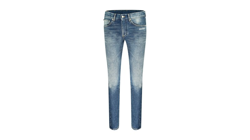 OFF-WHITE Slogan Print Jeans Blue