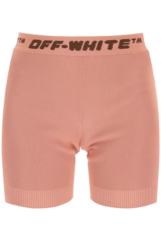 Pre-owned Off-white Women Logo Band Shorts Nude Brown