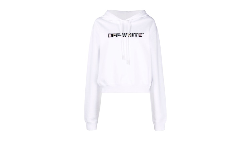 Pre-owned Off-white Off Women's Geometric Logo Cropped Hoodie In White