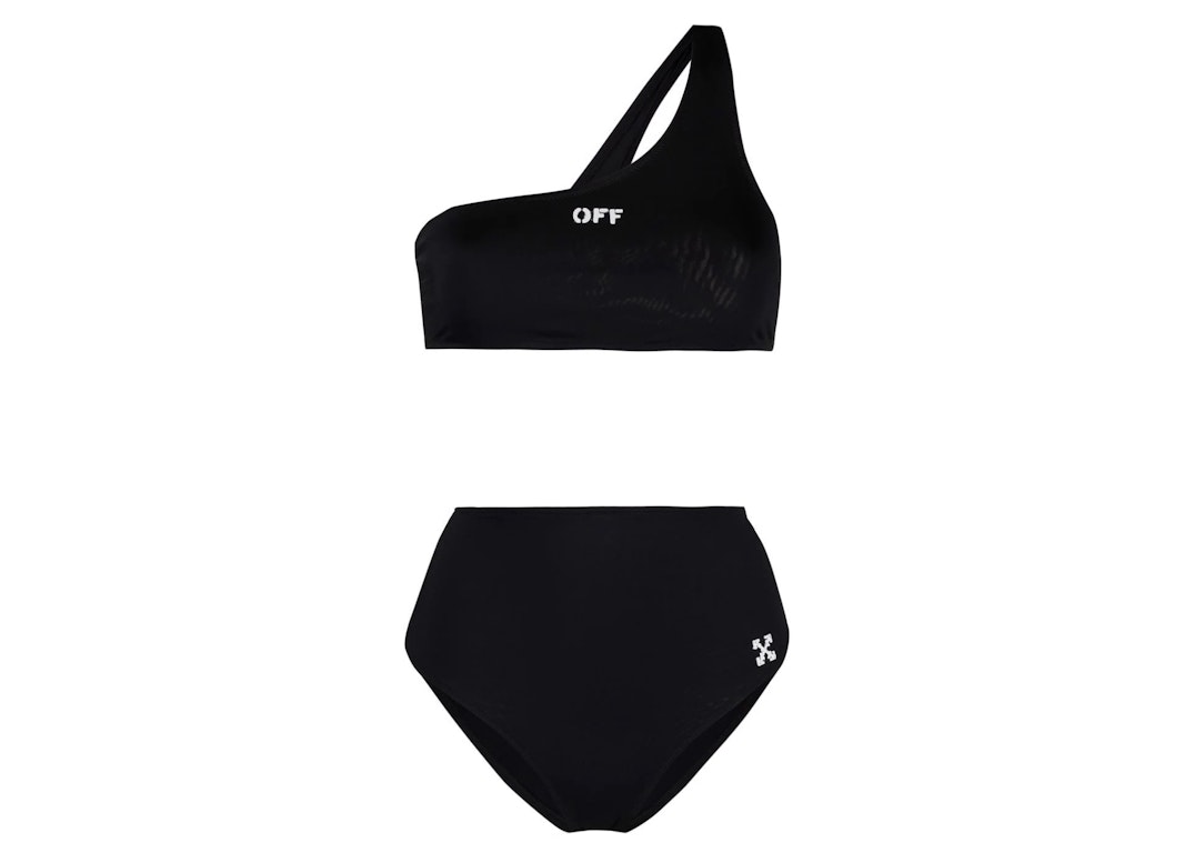 Pre-owned Off-white Women's Off Stamp Arrows Motif High Waist Bikini Swimsuit Black/white