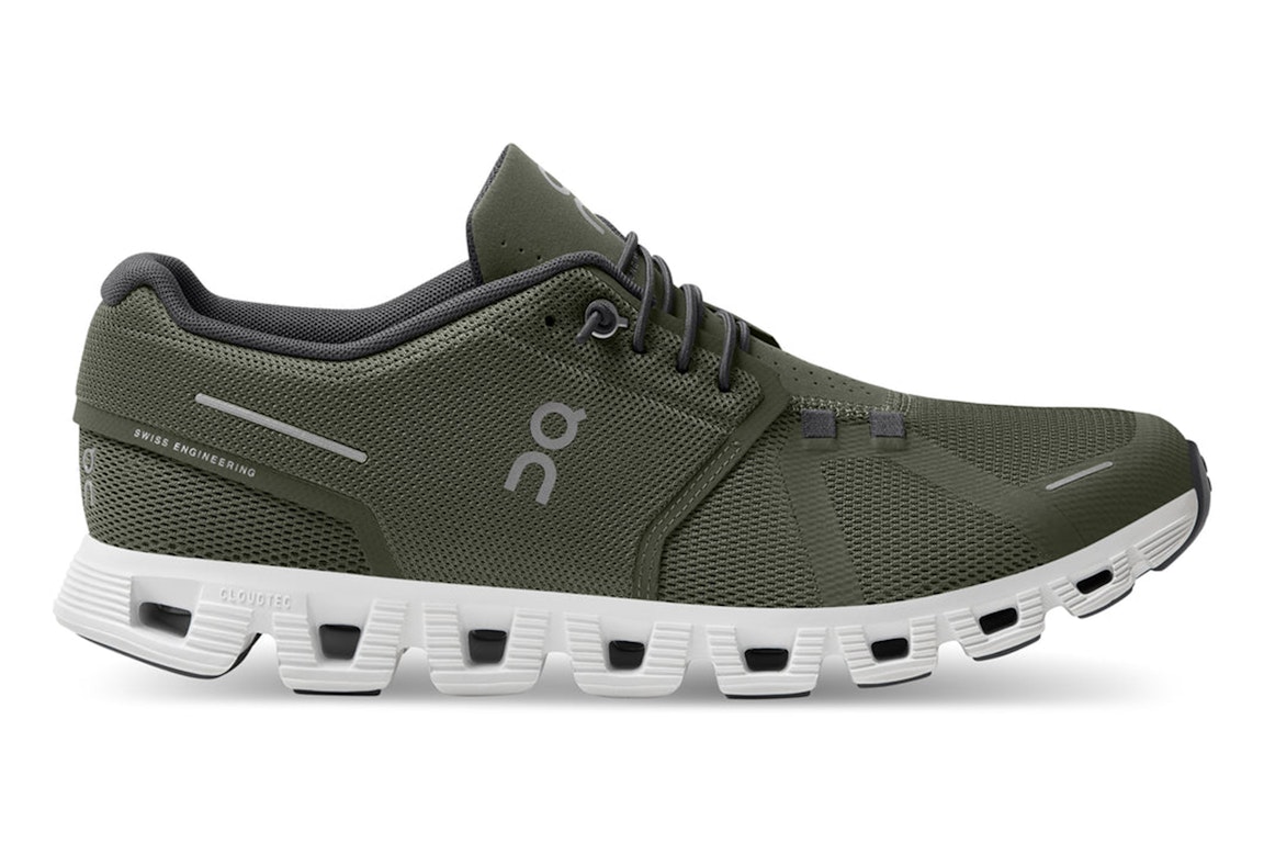 Pre-owned On Running Cloud 5 Olive Green White In Olive/white