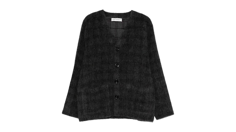 Our Legacy Logo Cardigan Check Hairy Wool