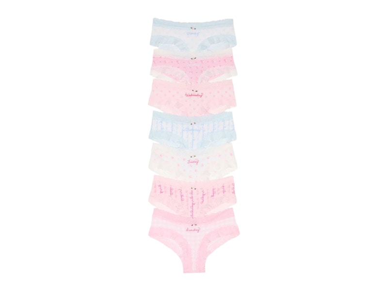 Pre-owned Pink Women's X Loveshackfancy 7pack Cheeky Panties In Love Notes Pack