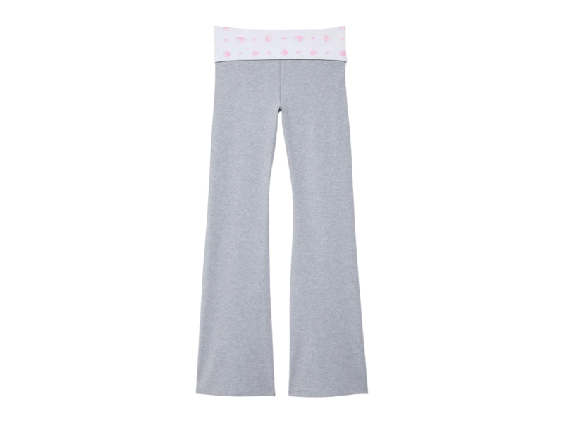 Pre-owned Pink Women's  X Loveshackfancy Cotton Foldover Flare Leggings In Medium Heather Grey In Gray