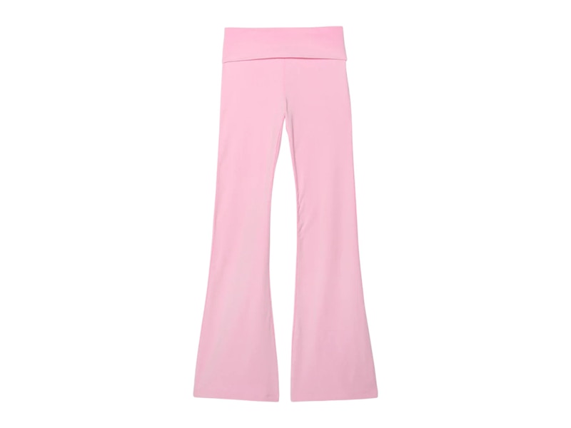 Pre-owned Pink Women's X Loveshackfancy Washed Cotton Foldover Flare Leggings In Lollipop