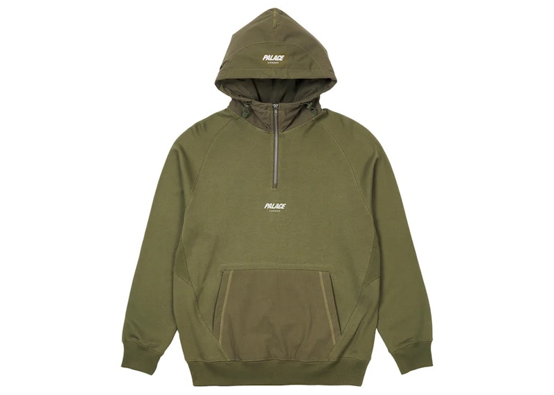 Palace 1/4 Zip Cotton Panel Hood Olive Men's - FW22 - US