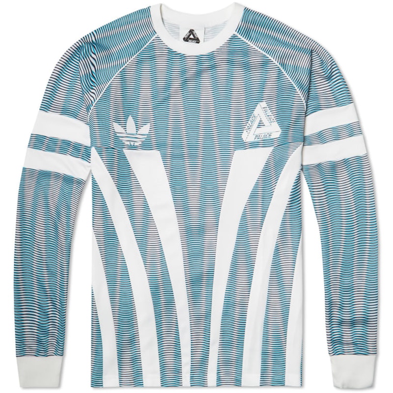 Palace adidas Maglia Portiere Grafica Manica Lunga Bold Aqua Bianco Uomo FW15 IT