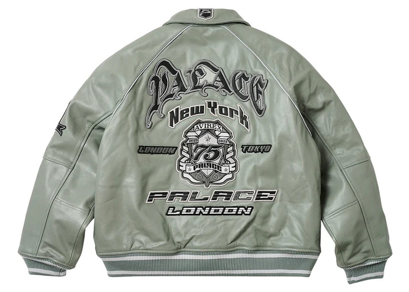 Palace Avirex Leather Jacket Grey - FW23 Men's - US