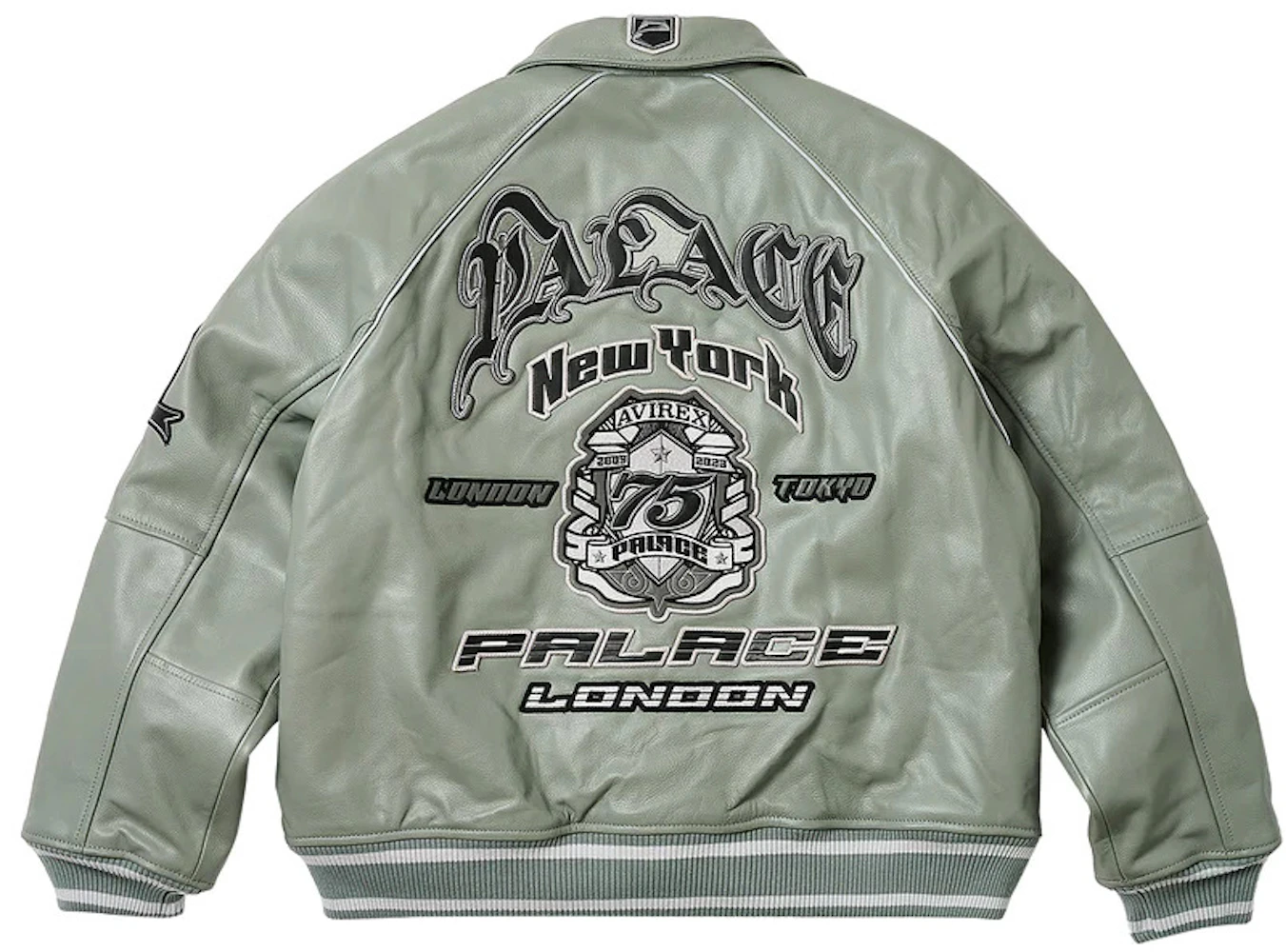Palace Avirex Leather Jacket Grey Men's - FW23 - US