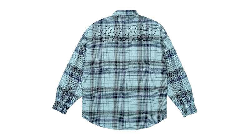 Palace Brushed Flannel Drop Shoulder Shirt Blue Men's - FW25 - US