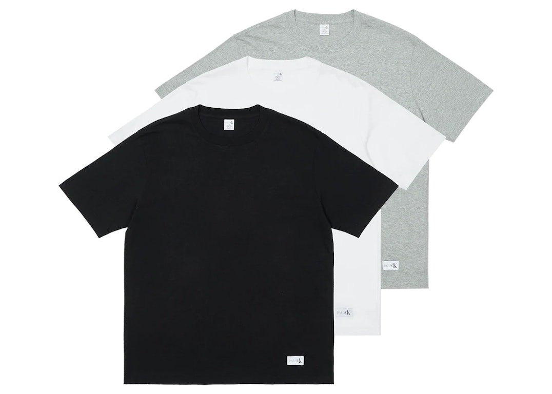Pre-owned Palace Ck1 Short Sleeve Crew Neck Tee (3 Pack) White/light Grey Heather/black