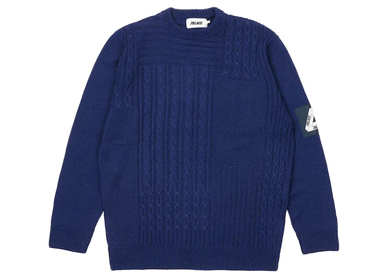 Palace Cable Patchwork Knit Navy Men's - FW22 - GB