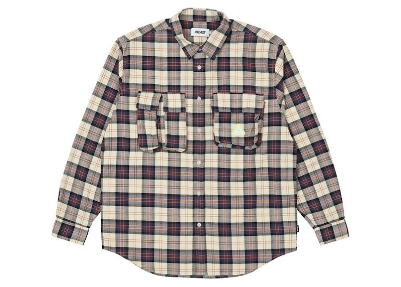 Palace Cargo Pocket Flannel Shirt Cream Men's - US