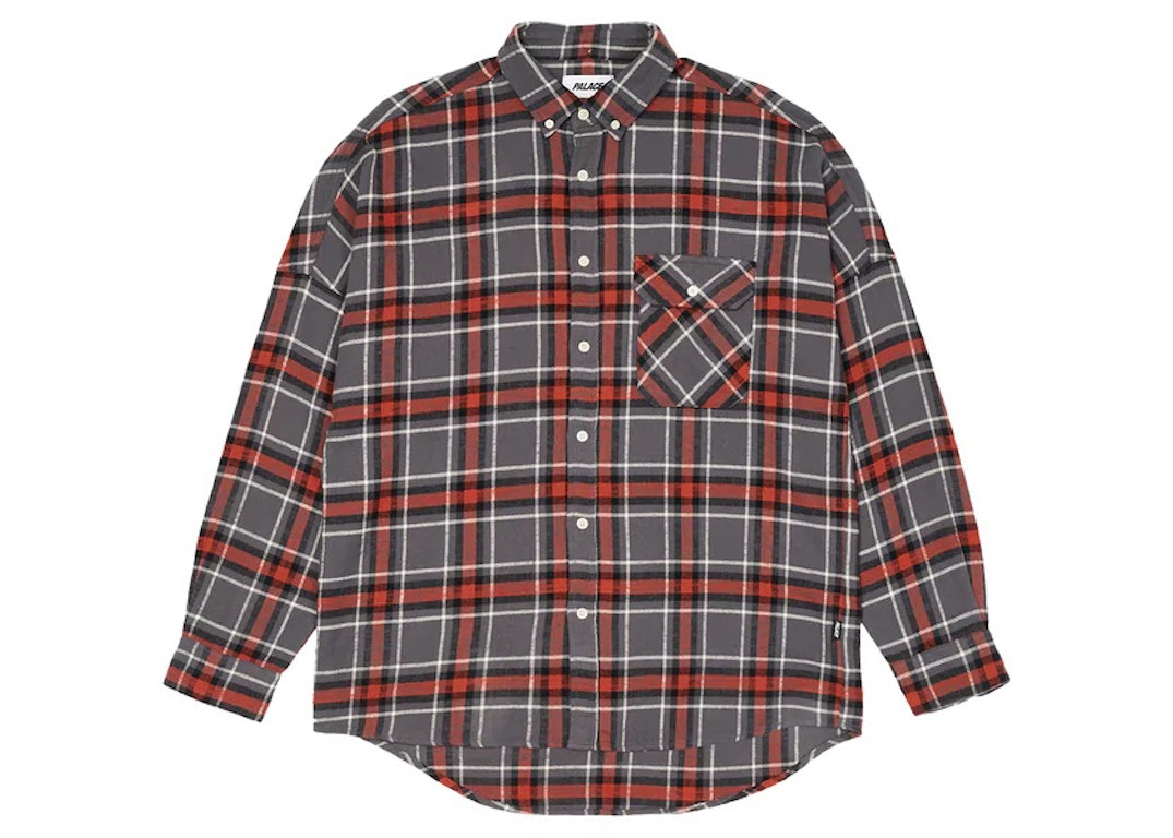 Pre-owned Palace Flannel Drop Shoulder Shirt Grey