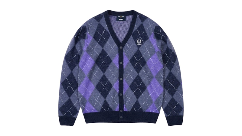 Pre-owned Palace Men's  Fred Perry Argyle Cardigan In Peacoat In Blue