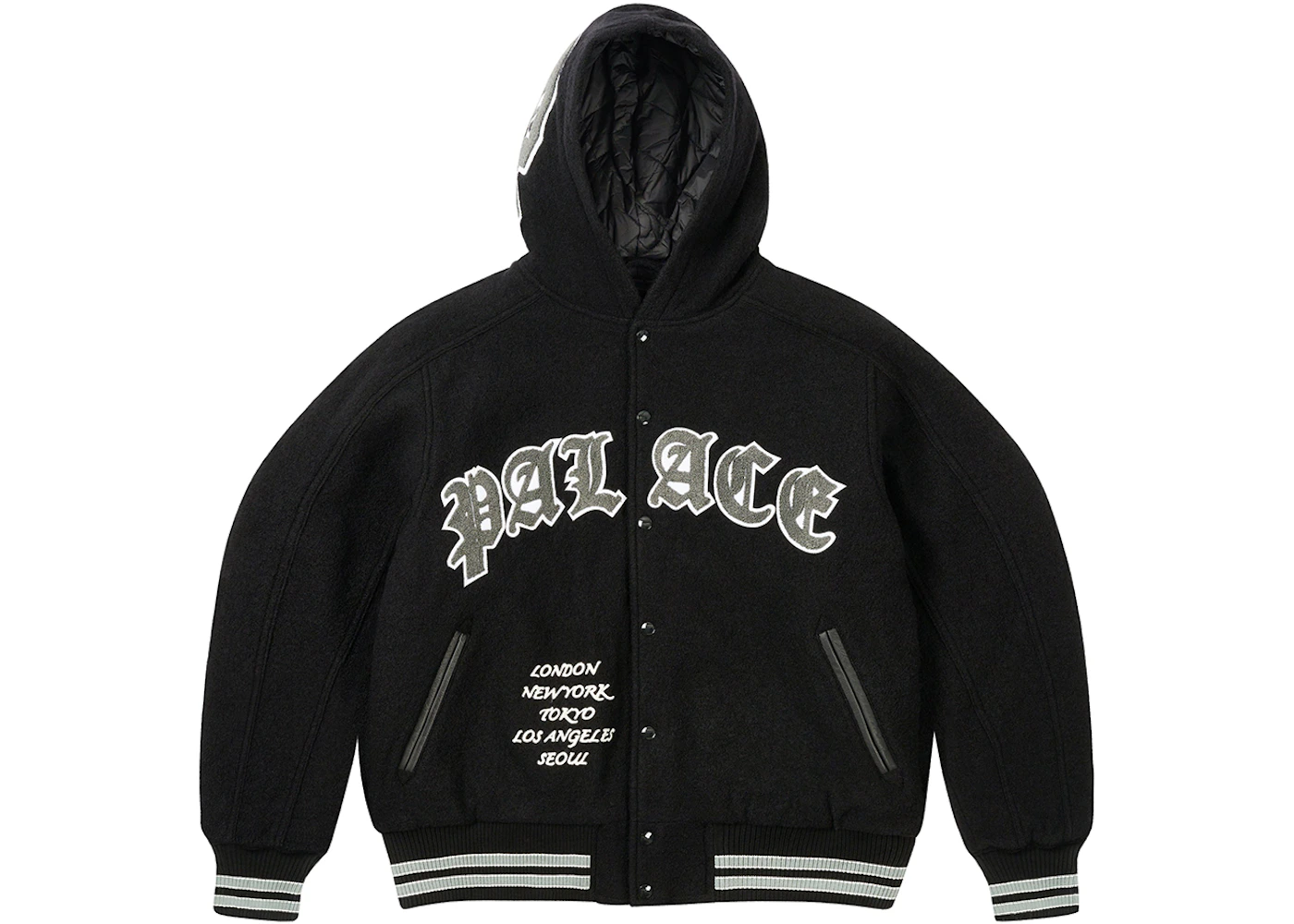 Palace Hooded Varsity Jacket Black Men's FW24 US