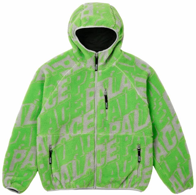 Palace Jacquard Fleece Hooded Jacket Grey/Green Men's - SS22 - GB
