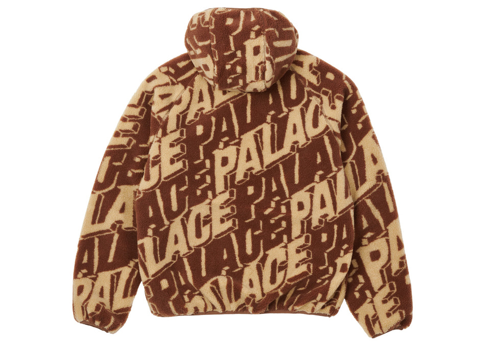 Palace Jacquard Fleece Hooded Jacket Tan/Brown Men's - SS22 - US