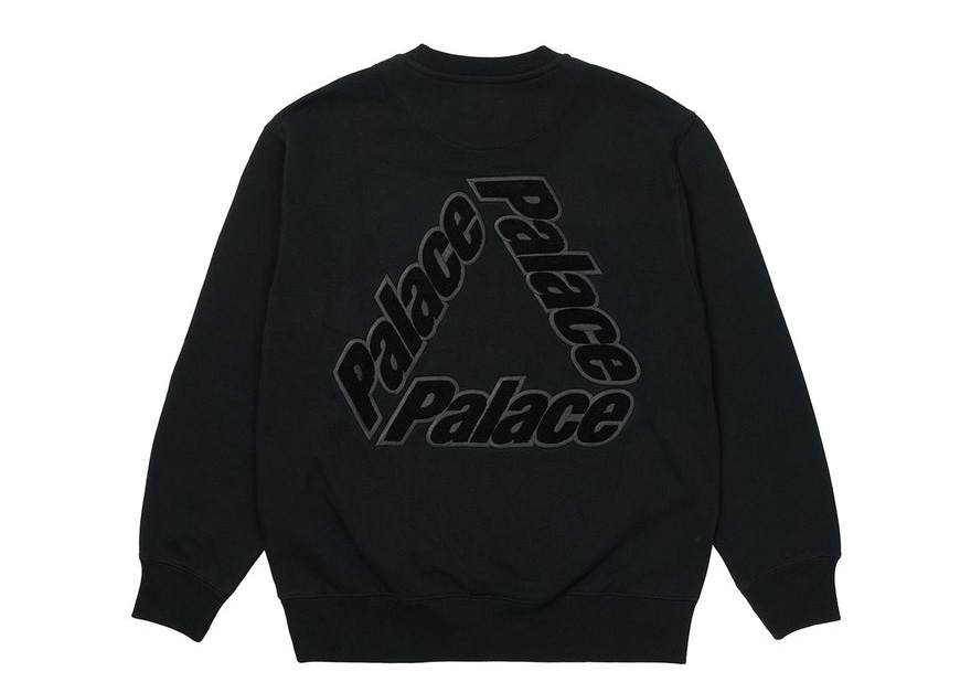 PALACE◇スウェット/M/コットン/BLK/P-3 CHENILLE CREW - スポーツウエア