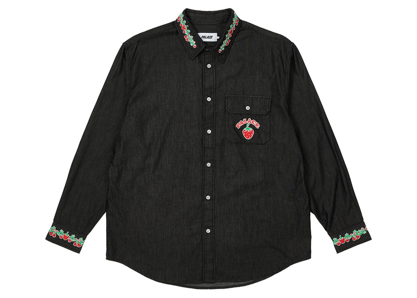 Palace Strawberry Embroidery Denim Shirt Indigo Men's - SS22 - US