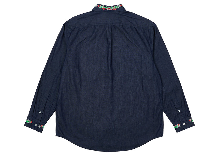 Palace Strawberry Embroidery Denim Shirt Indigo Men's - SS22 - US