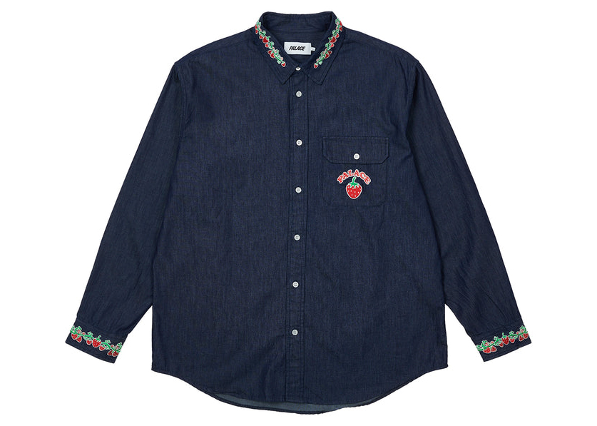 Palace Strawberry Embroidery Denim Shirt Indigo Men's - SS22 - US