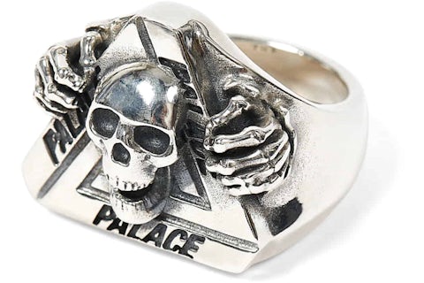 Palace TGF Tri-Skull Ring Silver Men's FW24 US